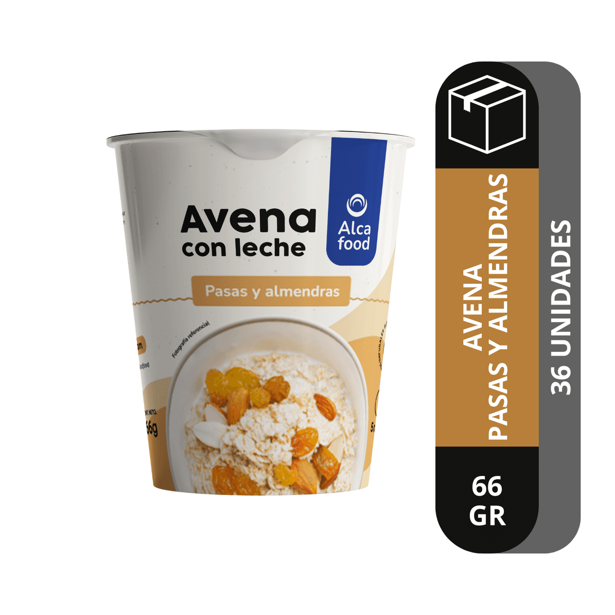 Caja de Avena Instantánea Para Uno con Leche  Pasas y Almendras 66g