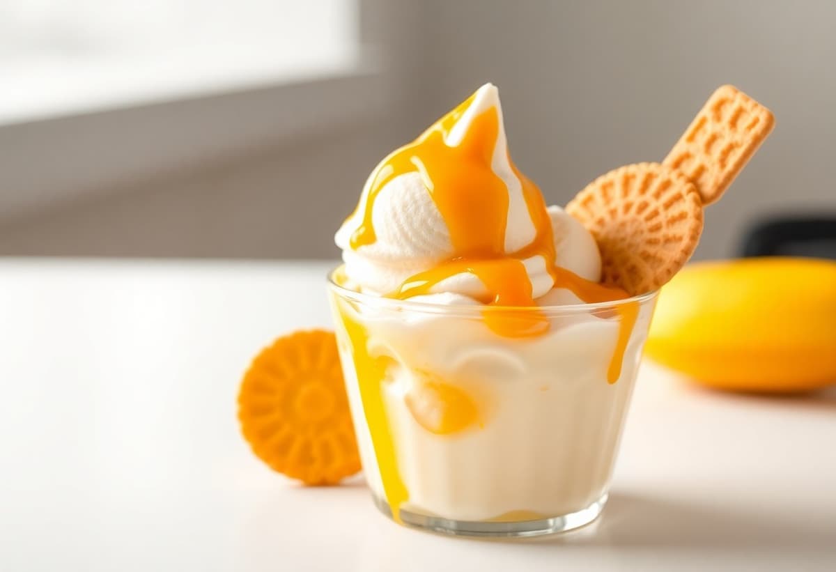 Helado Soft de Vainilla con Salsa de Mango
