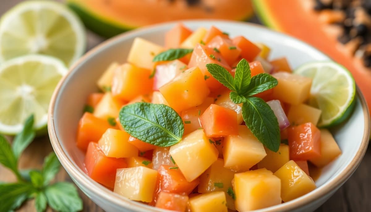 Ensalada de Papaya Tropical con Limon y Menta