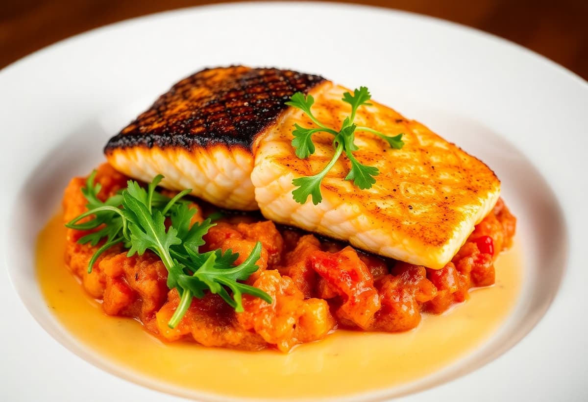 Puré Mediterráneo con Salmón a la Plancha