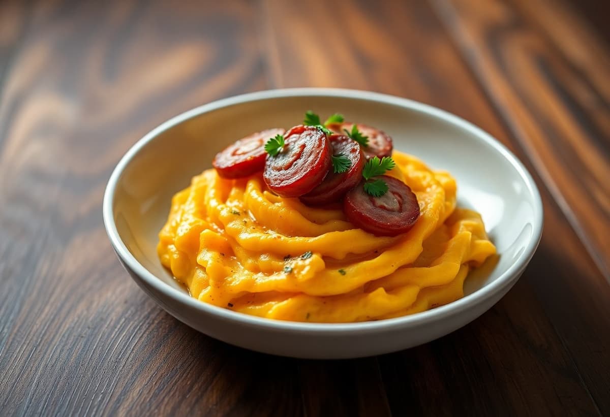 Puré Merquén con Longaniza Crispy