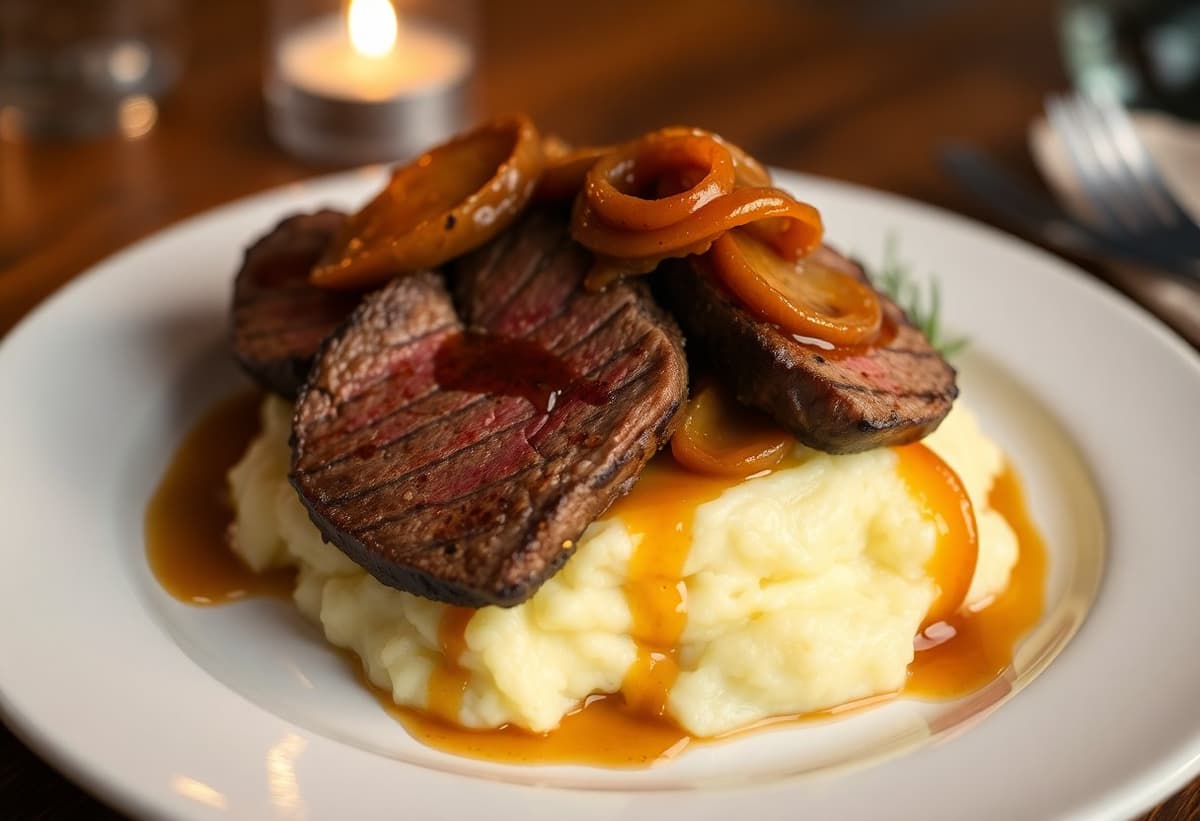 Puré para Uno con Bistec al Jugo
