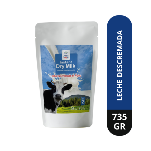 Leche descremada 0% en 735g envase Doy Pack con Zipper
